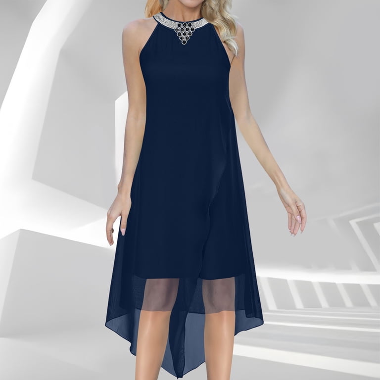 Lmnyox Women's Summer Formal Dress Flowy Sleeveless Mock Neck Midi Dress Fashion Cocktail Dress, Size: Medium, Blue Lmnyox Women's Summer Formal Dress Flowy Sleeveless Mock Neck Midi Dress Fashion Cocktail Dress, Size: Medium, Blue