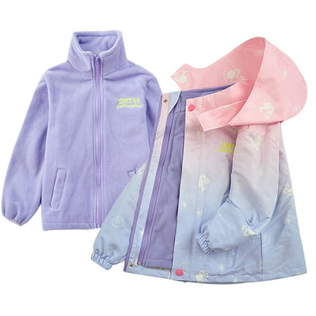 

SYNPOS 3-13Y Child Girls Fleece Jacket Windbreaker 2-in-1 Colorful Outdoor Jakcet