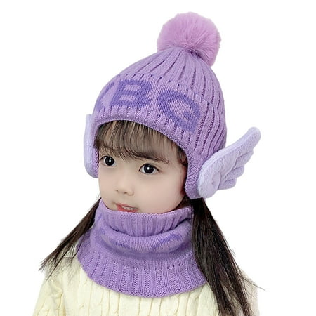 

QWERTYU Children Girl Boy Knitted Pompom Beanie Toddler Baby with Scarf Winter Hat Ski Cap 2Y~8Y
