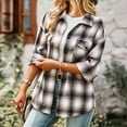 thumbnail image 1 of Woman Plaid Collared Shirt, Two Pockets Button Down V Neck Top Comfortable Button Cuffs  For Work For Autumn Red,Khaki,Green,Black White, 1 of 8