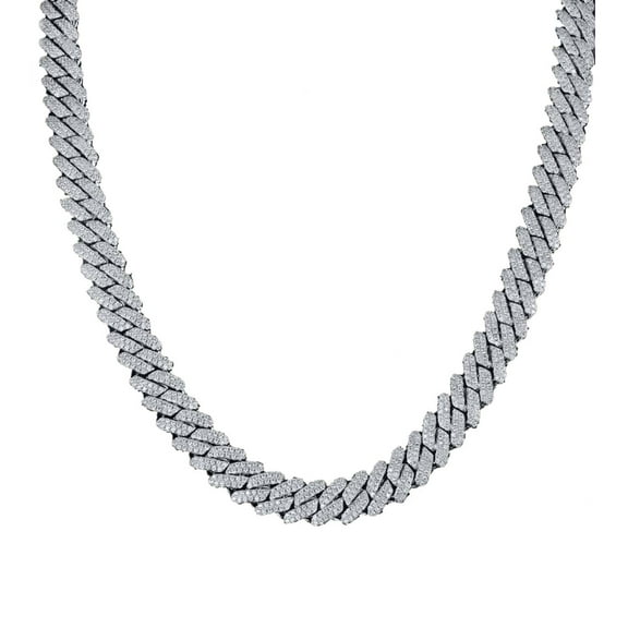 Mauli Jewels Unisex 12MM Moissanite Miami Cuban Link Prong Chain Necklace, 20" Length, 14K White Gold Plated