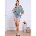 thumbnail image 4 of DARING DIVA Women's V Neck Chiffon Smocked Batwing Blouses XS Light Gray Green, 4 of 8