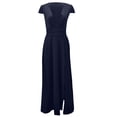 thumbnail image 4 of Black & Friday Deals Usmixi Dresses for Women 2023 Evening Party Casual Empire Waist High Slit Pleated Hem Long Dresses Solid Short Sleeve V-Neck Maxi Formal Dresses for Women Dark Blue XL, 4 of 7