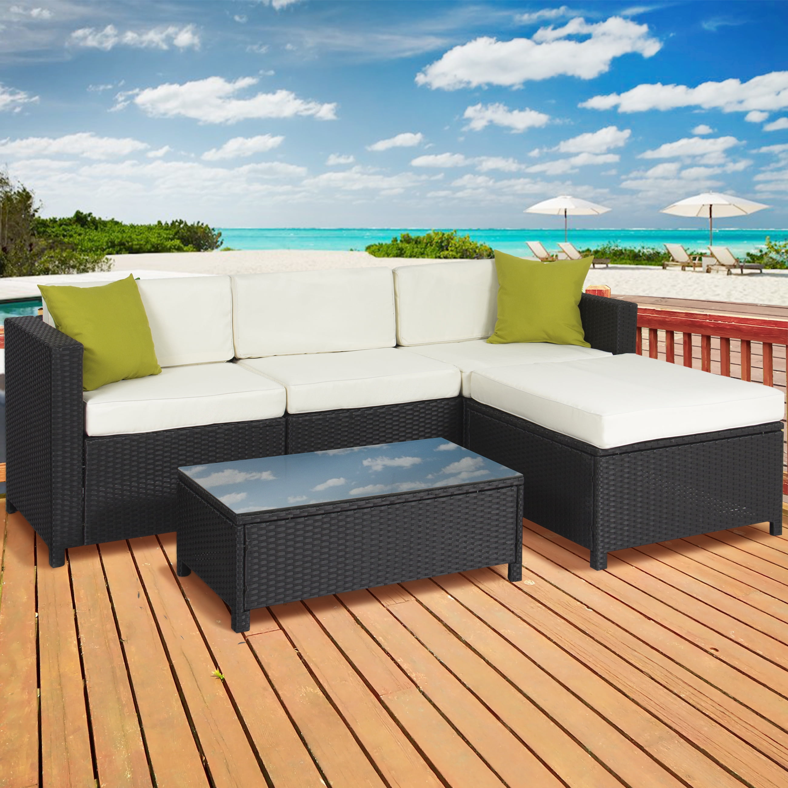 Best Choice S 5 Piece Modular Wicker Patio Sectional Set W Best Choice S 5 Piece Modular Wicker Patio Sectional Set W Glass Tabletop Removable Cushion Covers Black Com