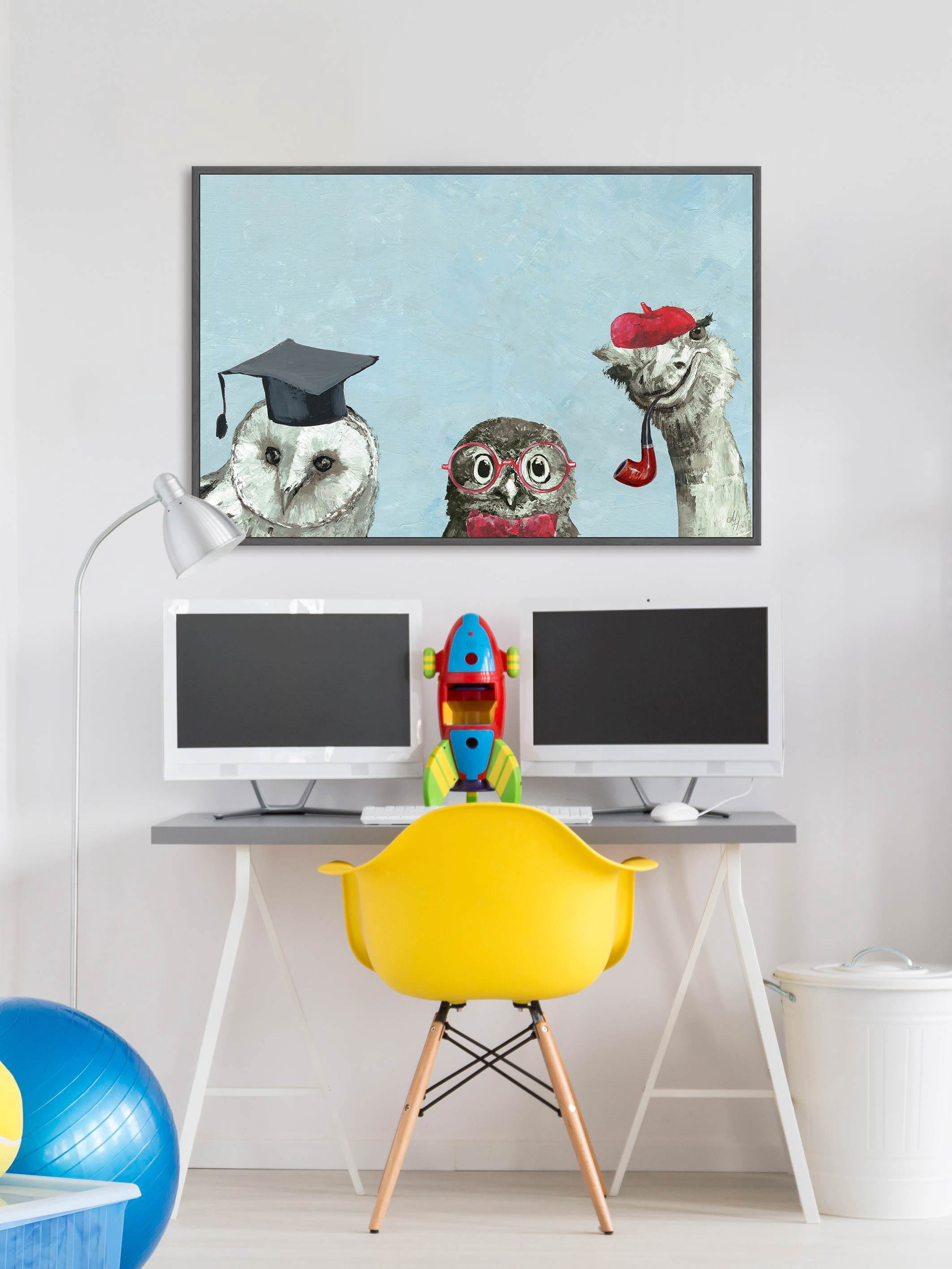 Brainy Birds Floater Framed Painting Print on Canvas