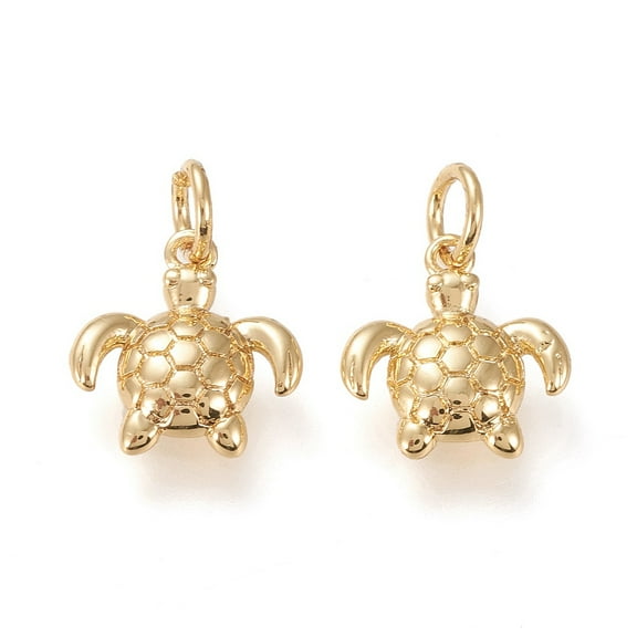 2pc Brass Charms Long-Lasting Plated Sea Turtle Real 18K Gold Plated 12.3x11x2.5mm Hole: 3mm Jump Ring: 5x1mm Inner Diameter: 3mm