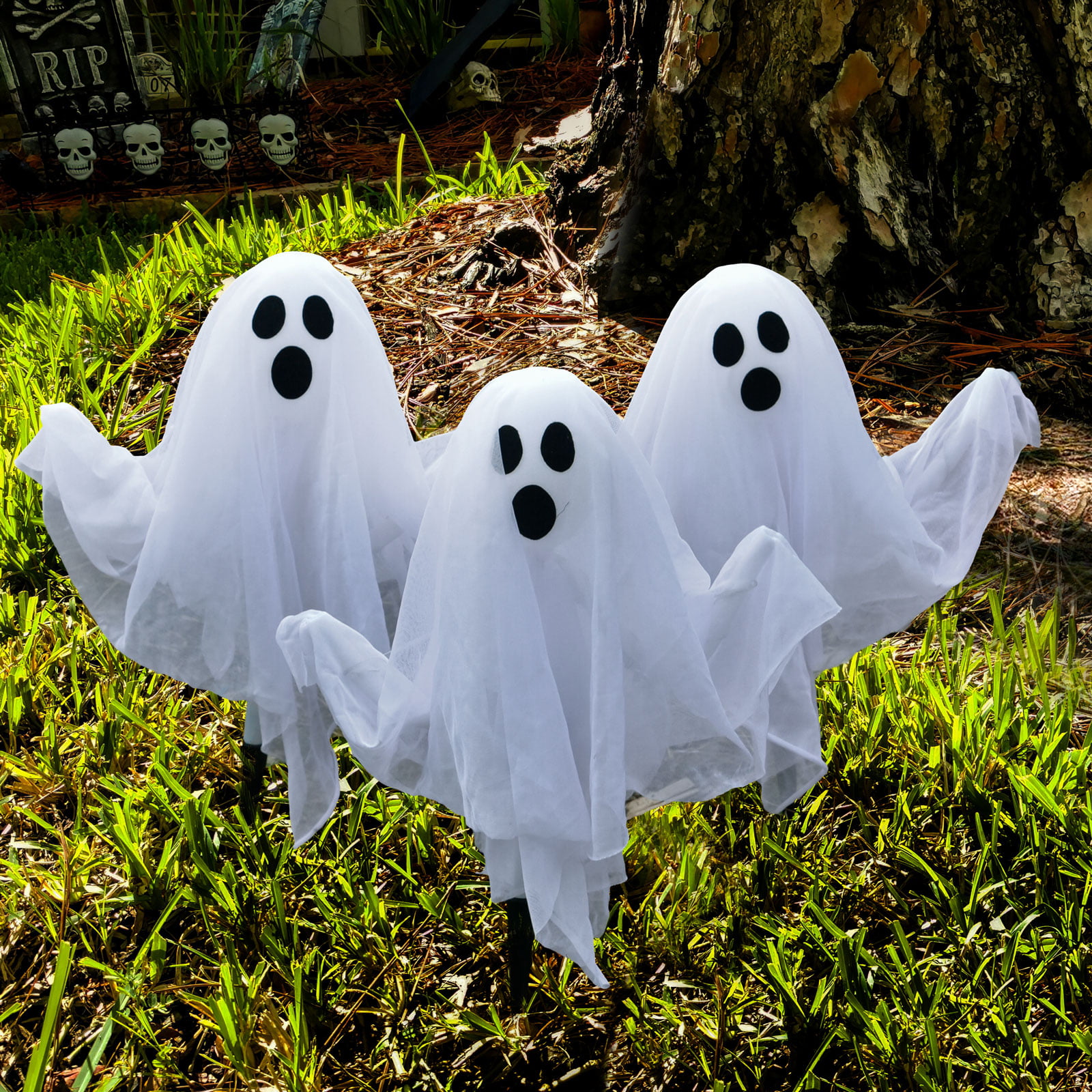 Staked Ghosts with Lights, Set of Three | Grandin Road