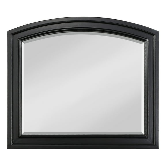 Wooden Mirror with Raised Edges and Curved Top, Black- Saltoro Sherpi