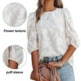 thumbnail image 4 of Bubble Sleeve chiffon loose top Floral texture shirt（white）, 4 of 5