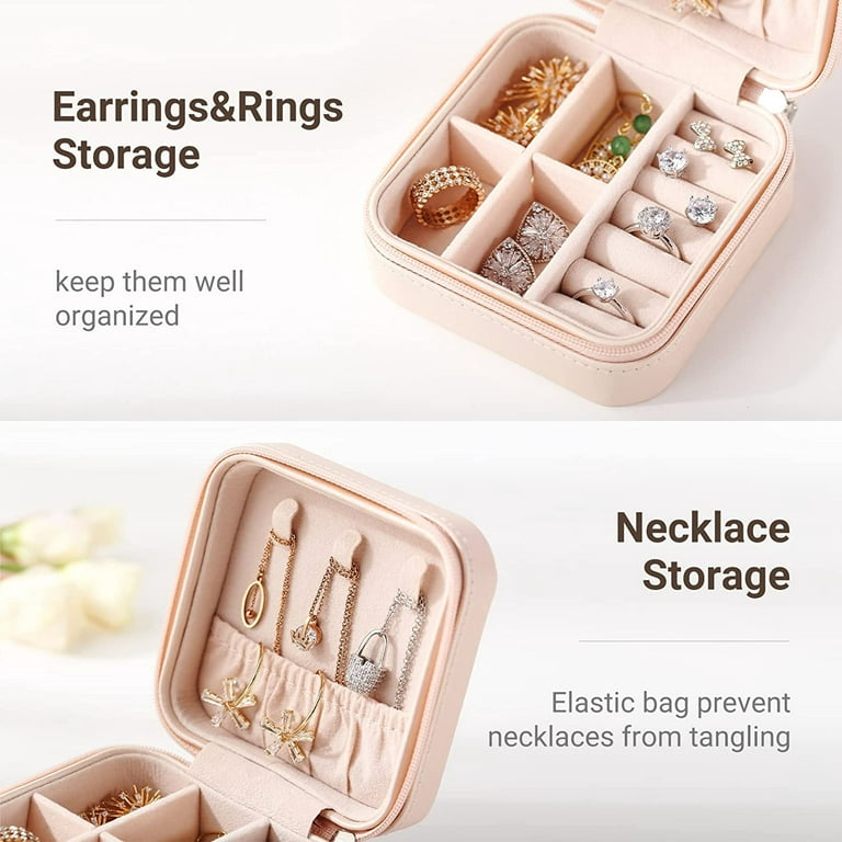 Portable Travel Mini Jewelry Box Leather Jewellery Ring Organizer Case  Storage Gift Box Girls Women (white).