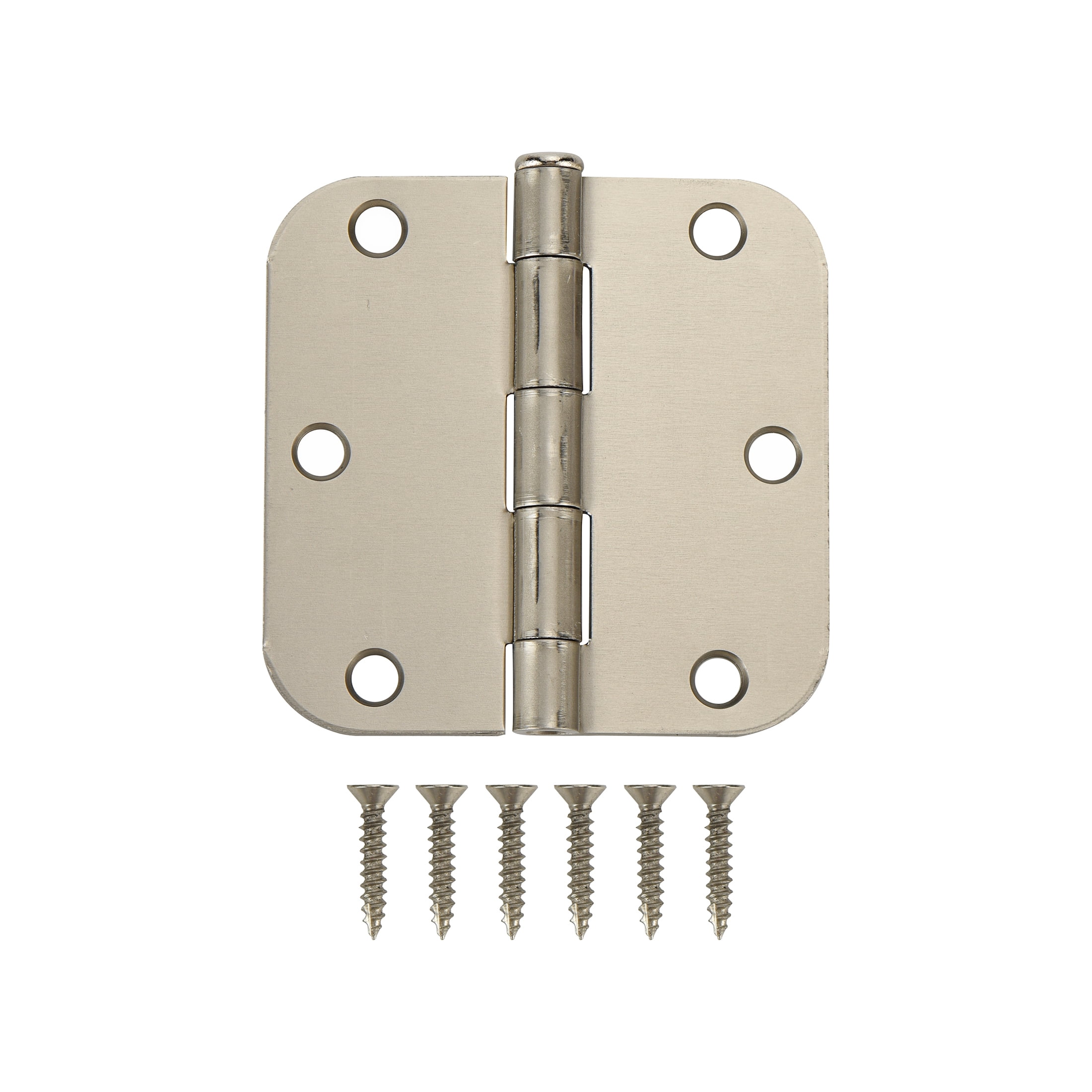 3-1/2 in. Round Corner Hinge, Steel, Satin Nickel, 3pk