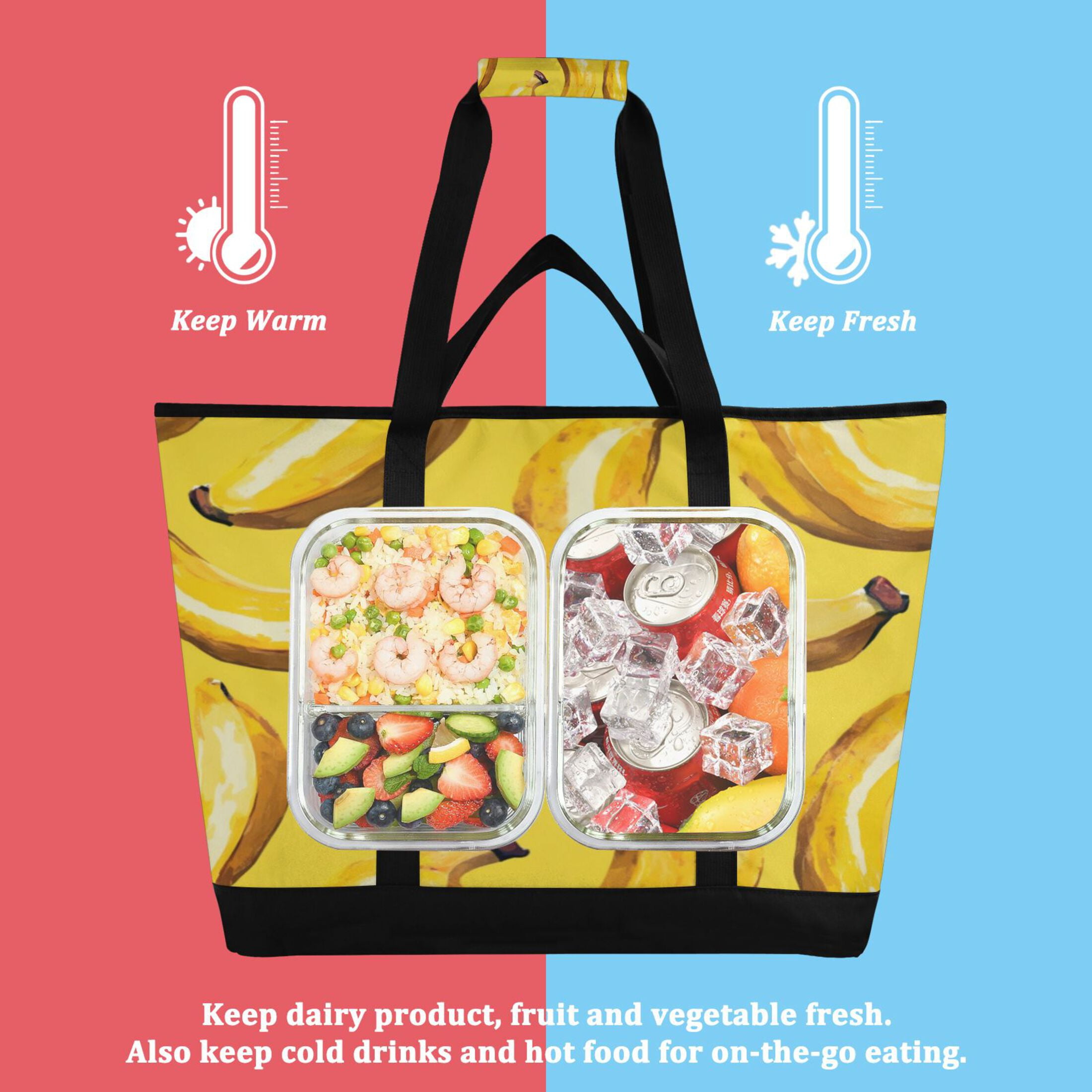 Large Hand-held Ice Pack Picnic Bag Insulation and Refrigeration Suitable for Shopping Picnics and Camping Big Yellow Banana