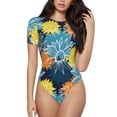 thumbnail image 2 of Uemuo Sunflowers Pattern Women's One Piece Short Sleeve Swimsuit Rash Guard Surfing Modest Quick-drying Swimsuit Beach Essentials-X-Large, 2 of 9