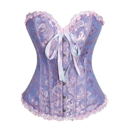 DENGDENG Women s Retro Bustier Corset Sexy Lace Floral Waist Shaping Boned Overbust with String Lingerie Bodyshaper Gothic Tops Multicolor XS