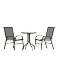 thumbnail image 2 of BizChair 3 Piece Outdoor Patio Dining Set - 23.75" Round Tempered Glass Patio Table, 2 Black Flex Comfort Stack Chairs, 2 of 11