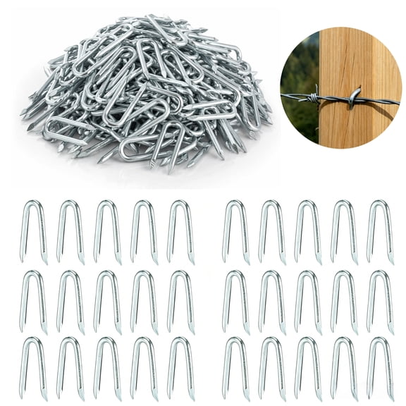 200 Pcs U Fence Staples Galvanized Nails Heavy Duty U Shaped Staples Wire Fencing Staples Fence Staple Nails Wire Staples Securely Attach Chicken Wire Netting Wire Mesh to Fences or Posts
