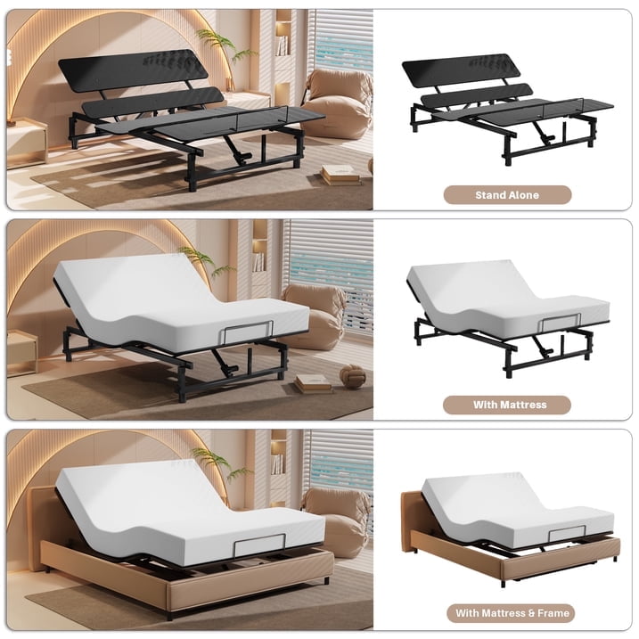 Mintazer Queen Size Adjustable Bed Base Frame with Head & Foot Incline, Wireless Remote Control Ergonomic Electric Bed Frame Zero Gravity Quiet Motor, Black
