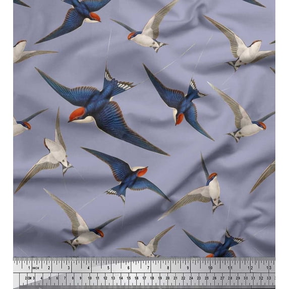 Soimoi Grey Rayon Fabric Flying Woodpecker Bird Print Sewing Fabric Yard 42 Inch Wide