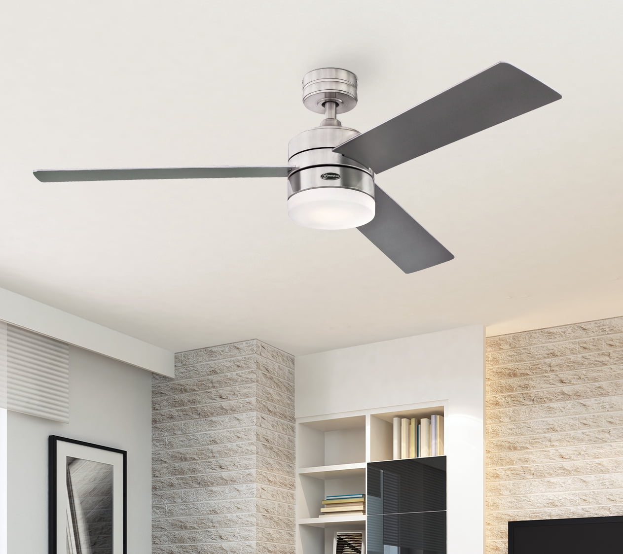 Westinghouse Lighting Modern Alta Vista Smart Wi-Fi Ceiling Fan with LED Light, Remote Control 52 Inch Brushed Nickel Finish, Opal Frosted Glass, Compatible with Amazon Alexa & Echo Device