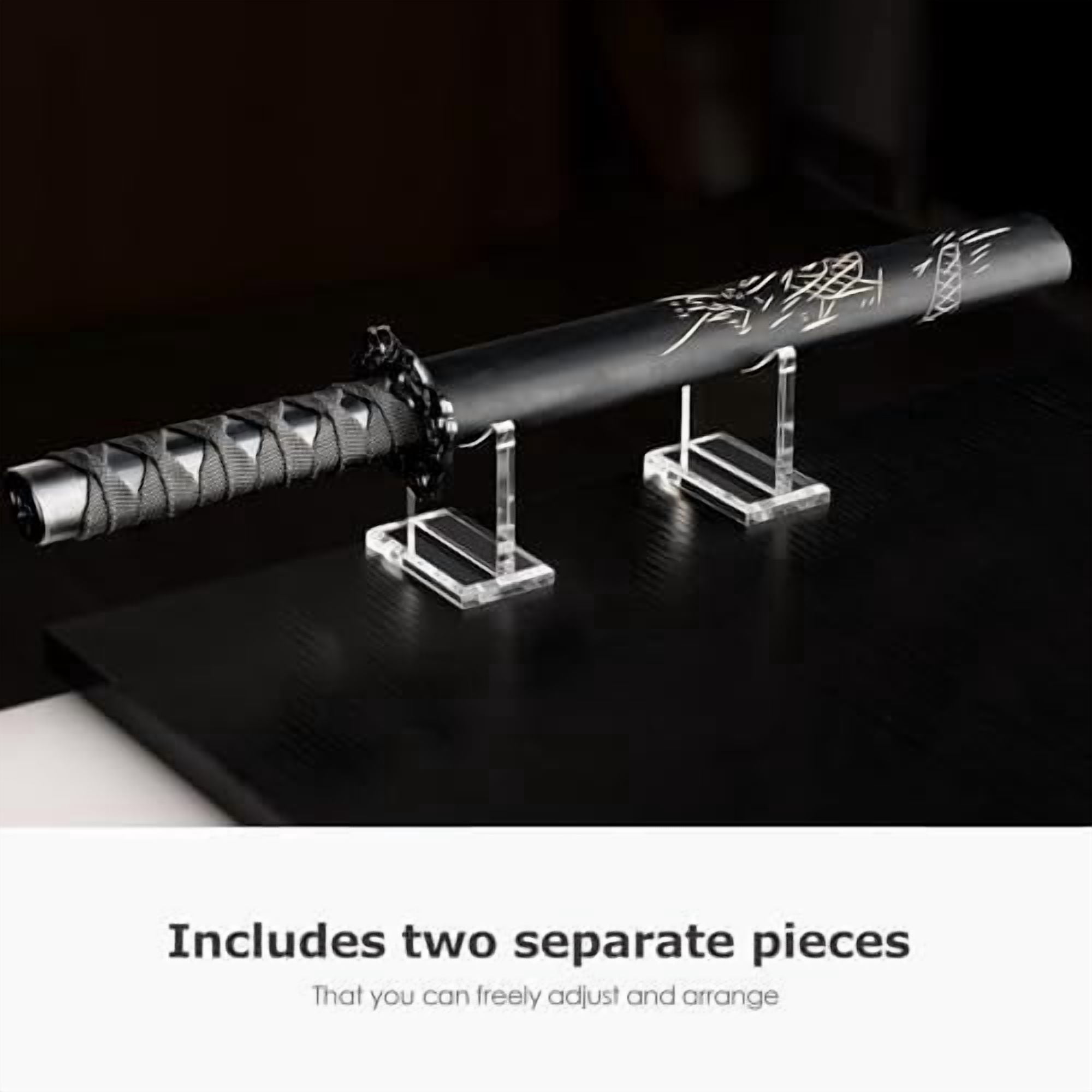 RibRave Acrylic Weapon Lightsaber Display Holder,Clear Desk Adjustable Wand Stand for Most Samurai Sword Tanto Rapier Light Saber Katana Wakizashi Genji Rack Horizontal Exhibition (2PCS)