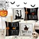 thumbnail image 5 of Juego de 4 fundas de almohada decorativas de Halloween de 18 x 18 pulgadas, diseño de granja de Happy Halloween, funda de cojín decorativa de otoño en blanco y negro para sofá de casa, 5 of 5
