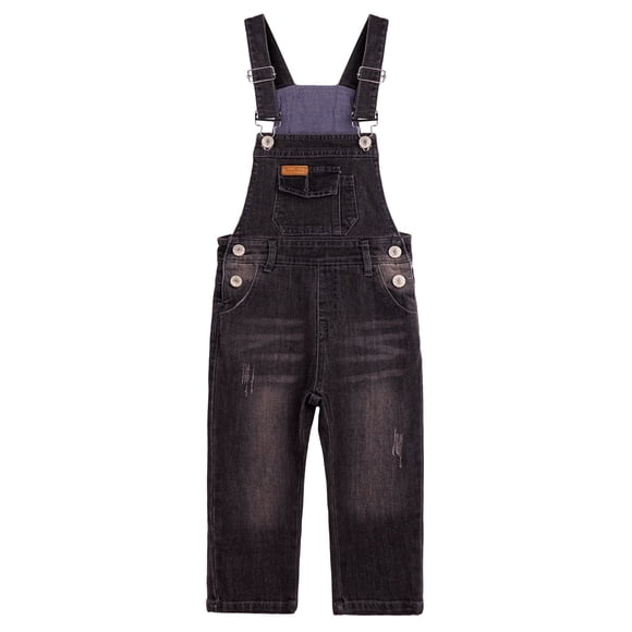 KIDSCOOL SPACE Jeans Ajustés pour Petits Garçons, Salopette en Denim Mode à Bavette Déchirée, Gris, 6-7 Ans