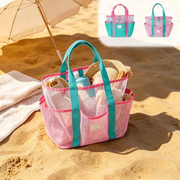 Msgweeeg Beach Bags Beach Tote Bag Large Mesh Beach Tote Bag for Women Quickily Dry Swimming Pool Bag with Multi Pockets Foldable Travel Gym Tote for Beach Towels Toiletries Summer