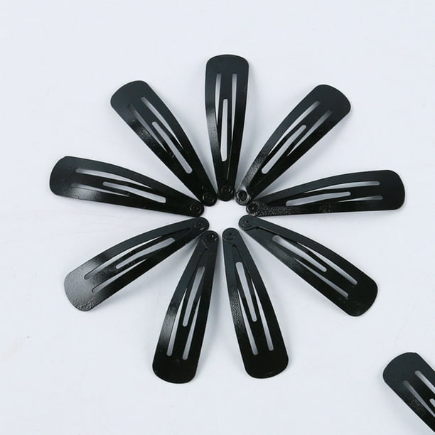 50Pcs Girl Black Hair Clips Barrettes Snap Clips Metal Epoxy Snap