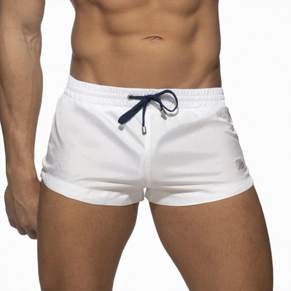 TAmten Men Swimming Truncks Men's Swim Trunks Quick-Dry Swim Briefs Sexy Bathing Suit Zip Pockets Swimwear with Mesh Lining(White,2XL)