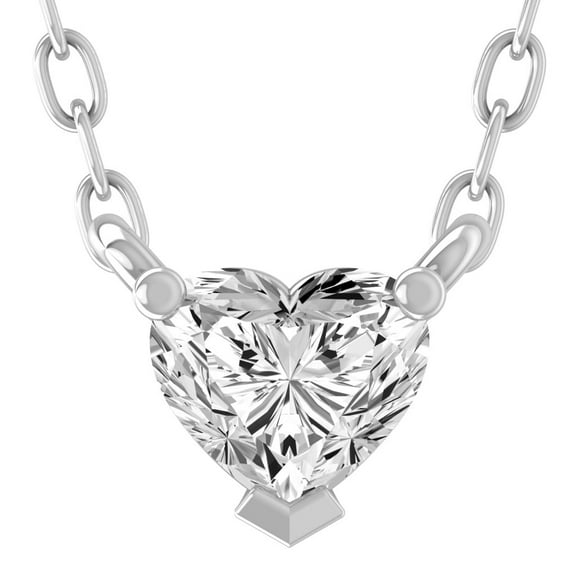 Araiya Fine Jewelry 10K White Gold Lab Grown Diamond Solitaire Heart Pendant with Silver Plated Cable Chain Necklace for Women (1/5 cttw, D-F Color, VS Clarity) 18"