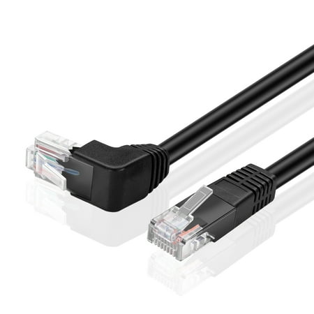 Cat6 Ethernet Cable (Right Angle Up, 3 FT)  RJ45 90 Degree Network Connector 500 MHz 10 Gigabit Gold Plated Patch Plug Wire LAN Cord For PS4 Fire-Stick Xbox One Smart TV Gaming &