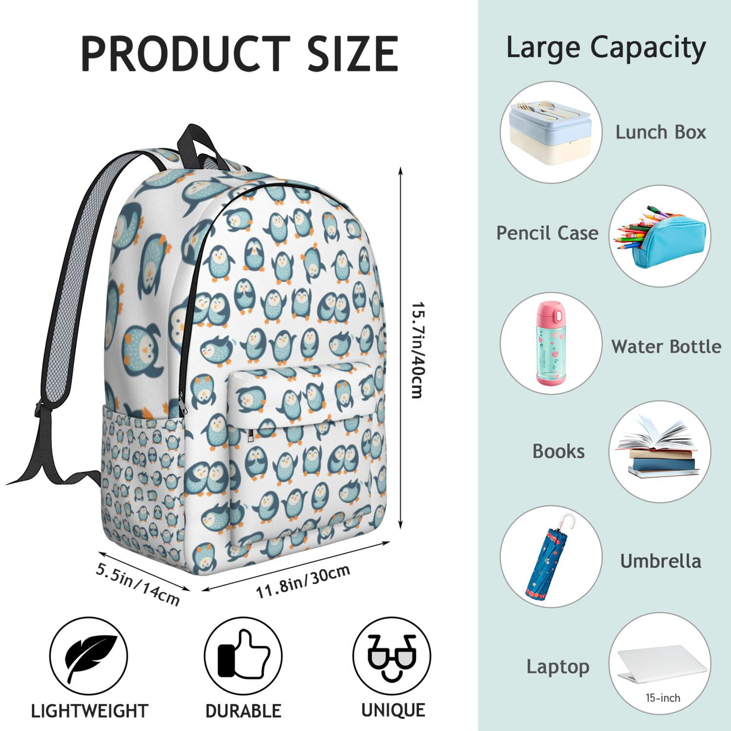 Winter Animal Penguin Backpack with Snowflake Print, Cute Cartoon Design, Lightweight and Spacious Waterproof School Bag