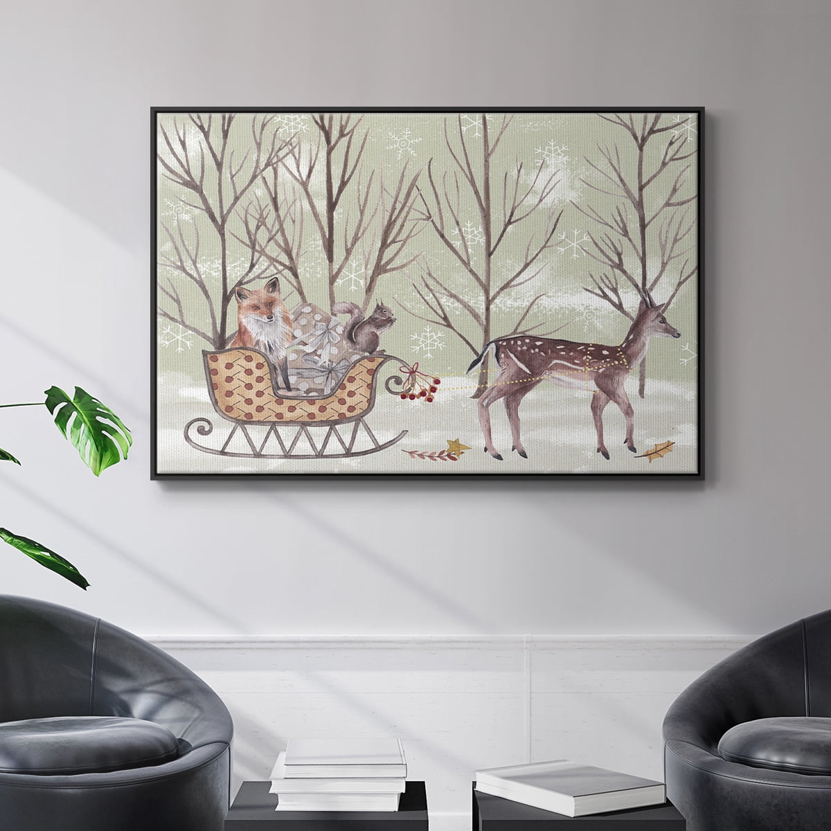 Christmas Time I - Framed Gallery Wrapped Holiday Canvas - 25 x 37 - Black Frame