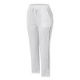 thumbnail image 5 of RPVATI Linen Capri Pants Women Holiday Drawstring Wide Leg Pants with Lace Side Summer Elastic Waist Lightweight Beach Trousers with Pockets White S, 5 of 6