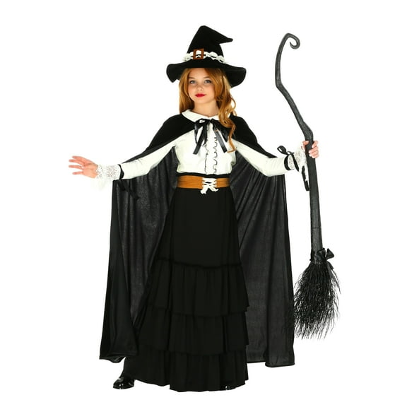 Kid's Salem Witch Costume Colonial Witch Costume for Girls - L Black,White