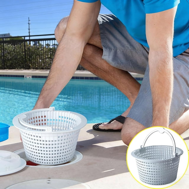 HCBY Swimming Pool Skimmer Basket, 6.5" Standard Replacement Filter, Corrosion-Resistant Plastic with Built-In Handle, Clean White Mesh Design