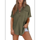 thumbnail image 1 of Camiseta de Gofre con Cuello en V y Corta para Mujer, Color Verde , Talla S, 1 of 4