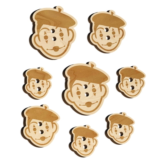 French Mime with Beret Wood Buttons for Crochet Knitting Sewing DIY Craft - 1.00 Inch Medium (7pcs)