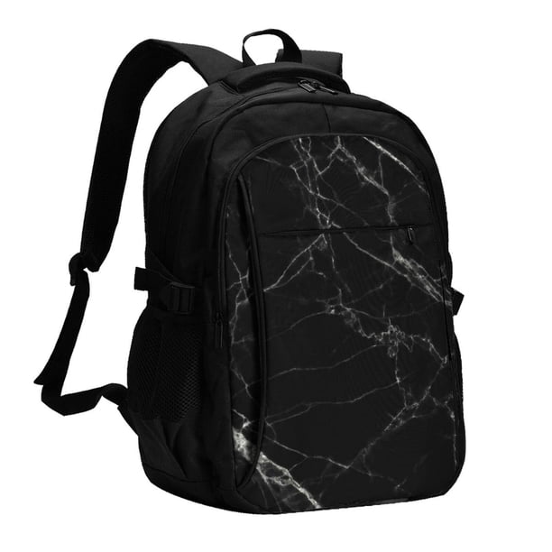 Balery Black Marble Texture Abstract Mochila con carga USB para hombre y mujer - Mochila impermeable y antirrobo para laptop con puerto USB para viajes, trabajo