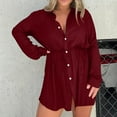 thumbnail image 3 of EINCcm Women's Long Sleeve Rompers Casual Button down Short Jumpsuits Summer Lapel V Neck Solid Onesie Shorts, 3 of 8