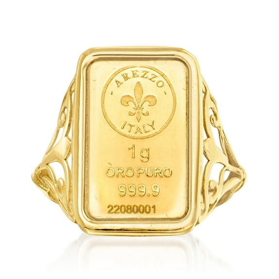 Ross-Simons Italian 24kt Yellow Gold 1-Gram Ingot Ring With 14kt Yellow Gold Band, Women's, Adult
