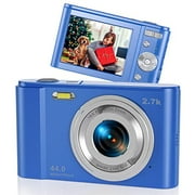Angle View: 44MP Small Digital Camera for Photography Beginners, 2.7K Vlogging Camera 2.88" IPS 16X Digital Zoom Point and Shoot Camera for Kids Teens Christmas,Thanksgiving Days,Birthdays Gift (Blue)