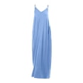 thumbnail image 1 of WTXUE Robes Maxi, Robe Nuisette Sans Manches avec Poches Col en V, Robe Longue Ample pour Femmes avec Poches, Jupe Débardeur, Jupe à Bretelles Maxi Unie pour Femmes, Bleu Taille TTG, 1 of 9