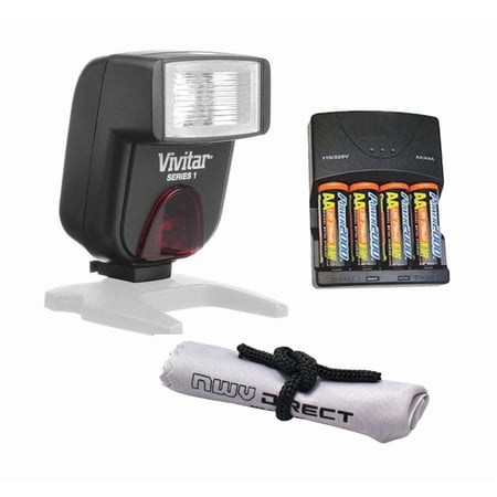 Nikon D7200 Compact Bounce Flash (i-TTL) + High Powered AC Rapid Charger With 4AA 2900 Mah Batteries + Nw Direct Micro Fiber Cleaning Cloth