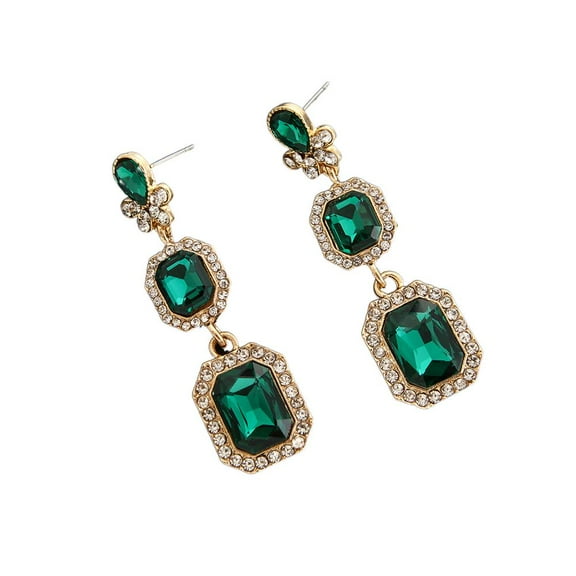 APIPEE Emerald Green Earrings Alloy Drop Earrings for Women Long Geometric Square Stud Earrings Jewelry