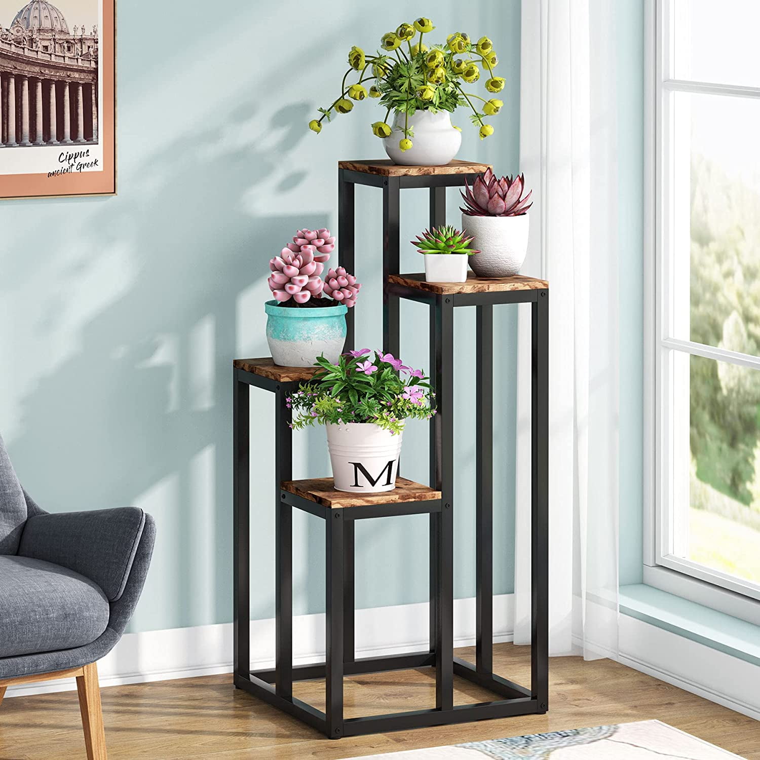 Delicate Side Table 2 Tier 3 Tier Bamboo End Table Plant Rack Display Stand Unit 