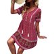 thumbnail image 4 of VISgogo Vestido bohemio para mujer, estampado de flores, manga corta, cuello en V, ajuste holgado, vestido de vacaciones, S/M/L/XL VISgogo  moda, 4 of 7