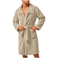thumbnail image 2 of KICILVS Bathrobe for Men Plush Fleece Cozy Soft Belted Mid Length Robe with Pockets Warm Winter Home Shower Wear Beige, 2 of 9
