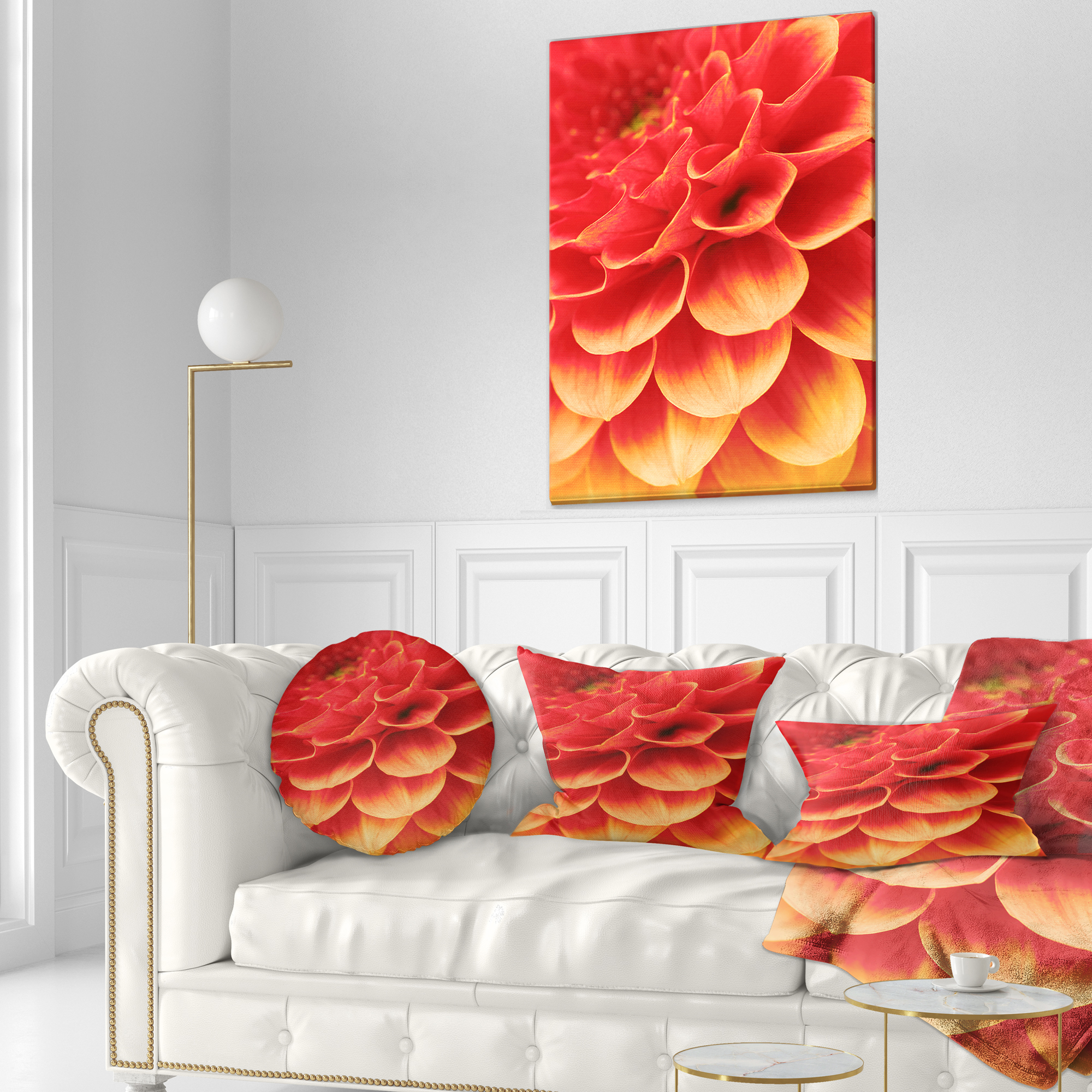 Designart Abstract Orange Flower and Petals - Floral Throw Pillow - 12x20