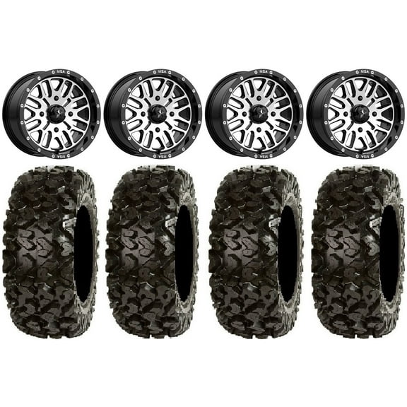 MSA Machined Brute 14" UTV Wheels 28" Rip Saw Tires Yamaha Viking Wolverine YXZ1000R CFMoto ZForce 950 UForce 1000